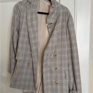 Free People Black and White Plaid Blazer